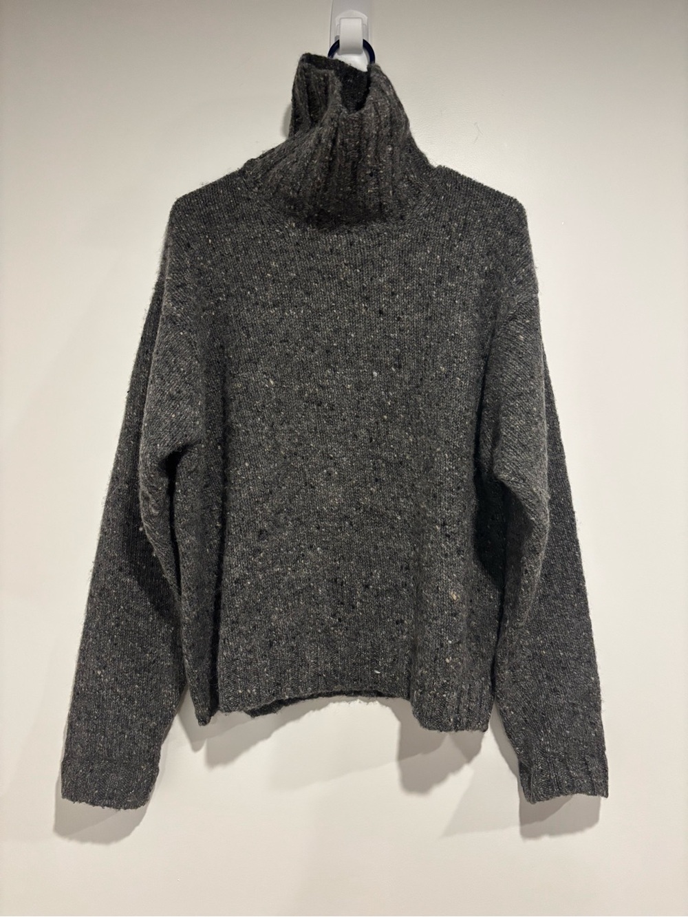 Vintage J. Crew Turtle Funnel Neck Gray Marled 100% Wool 90s Sweater Size XXL